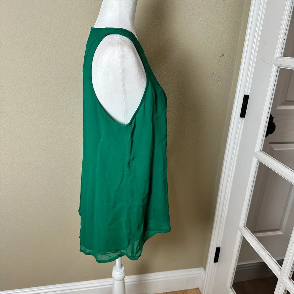 LUCKY BRAND Embroidered Detail Bright Green Tank Top Lined Blouse - Size Medium - Picture 6 of 9